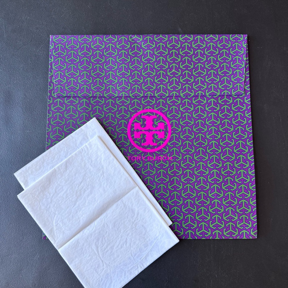 NEW Tory Burch Large Purple Gift Logo Bag Box 16"x16"x6" & Logo Paper Tissues